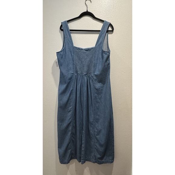 Old Navy Dress Women’s Size XL Square Neck MIDI Sleeveless Smocked Denim Coastal - Picture 2 of 8